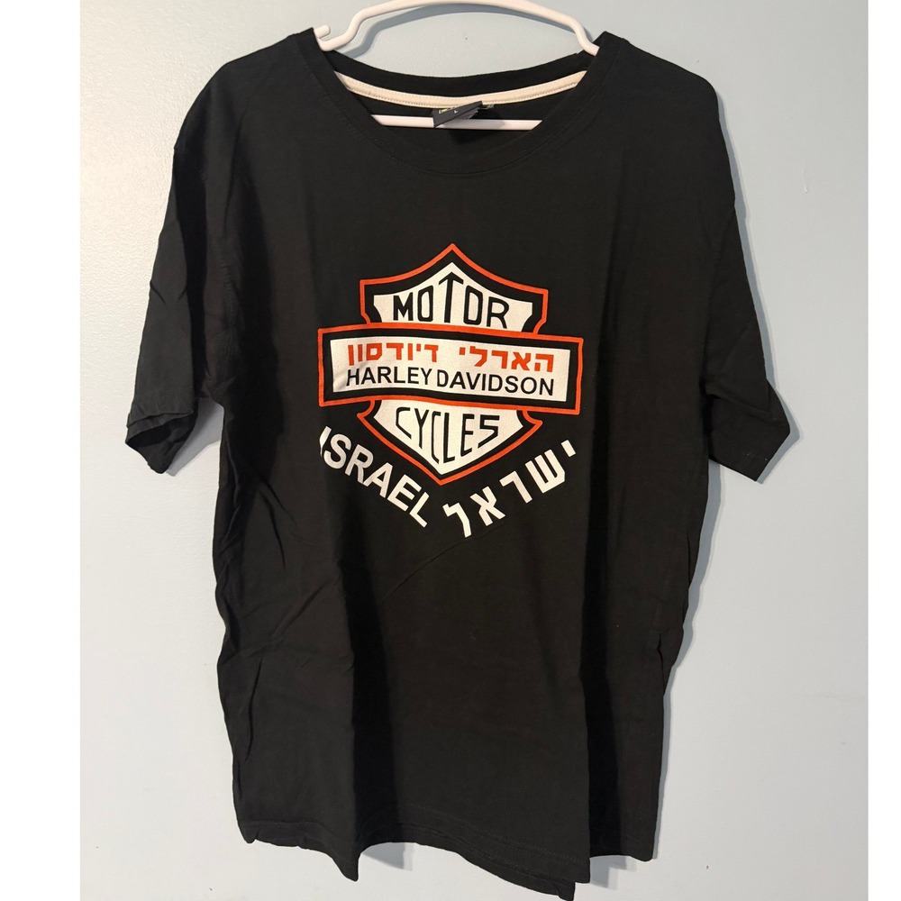 Harley Davidson Women's Size L Israel Graphic T-Shirt Black Hebrew Logo  0677